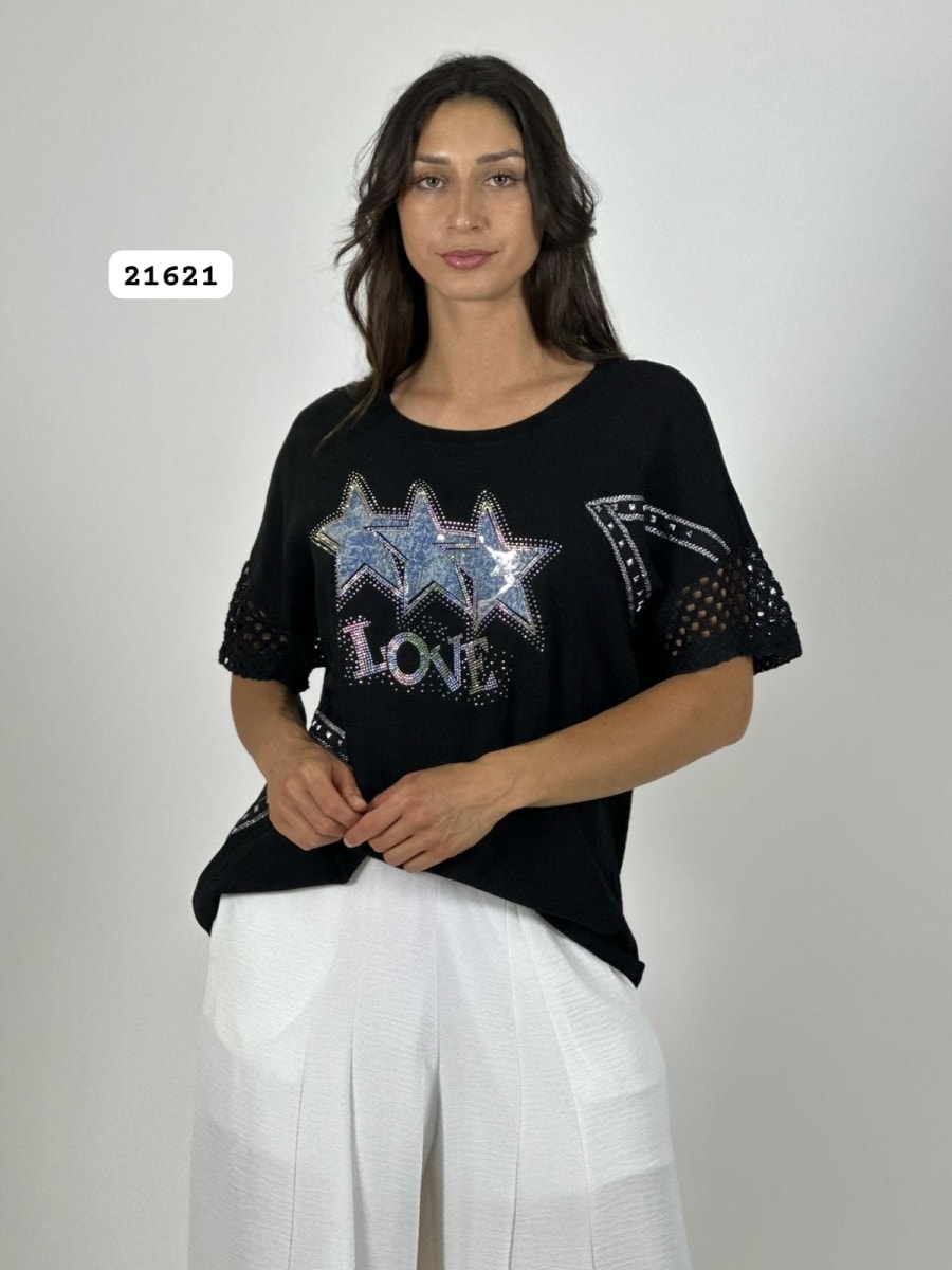 Polera Lino Mangas Tejidas 3 Estrellas LOVE A2-594