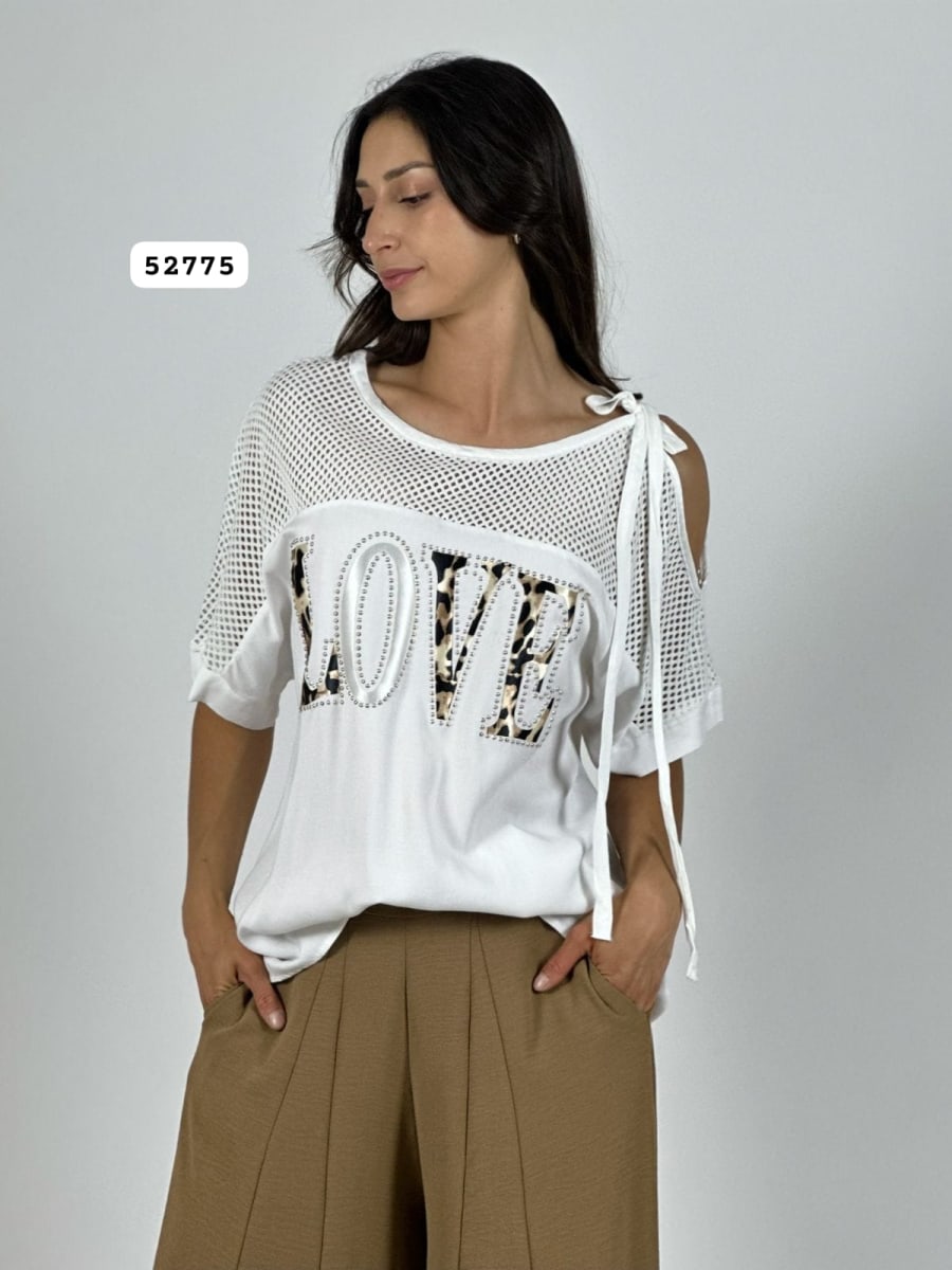 Polera Lino Hombros Tejidos LOVE Print A3-702