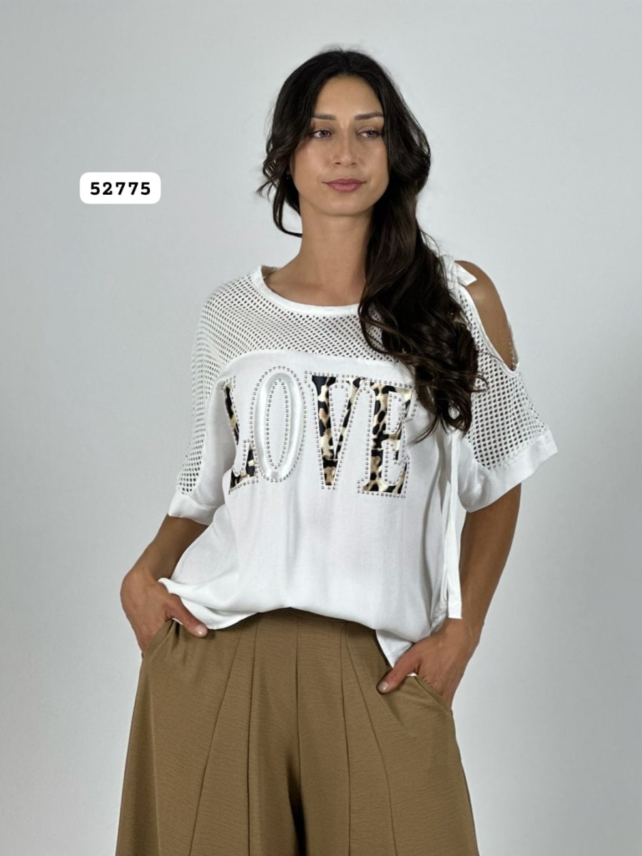 Polera Lino Hombros Tejidos LOVE Print A3-701