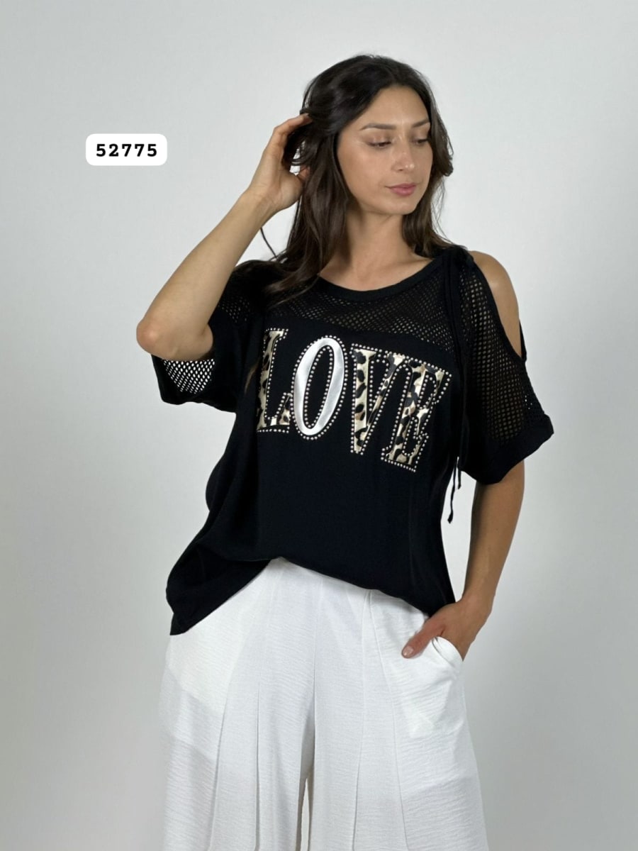 Polera Lino Hombros Tejidos LOVE Print A3-707