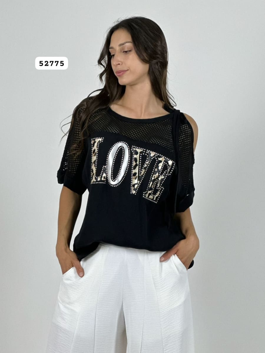 Polera Lino Hombros Tejidos LOVE Print A3-706