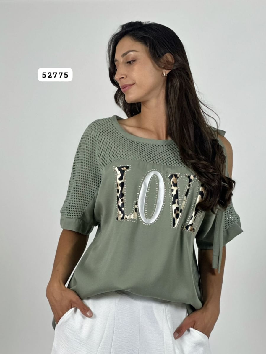 Polera Lino Hombros Tejidos LOVE Print A3-709