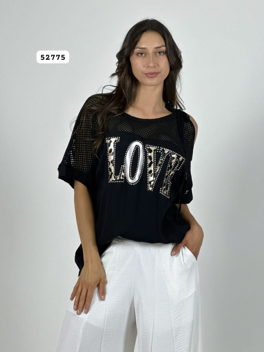 Polera Lino Hombros Tejidos LOVE Print A3-705