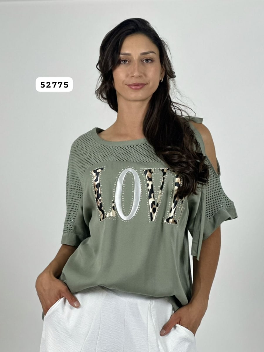 Polera Lino Hombros Tejidos LOVE Print A3-708