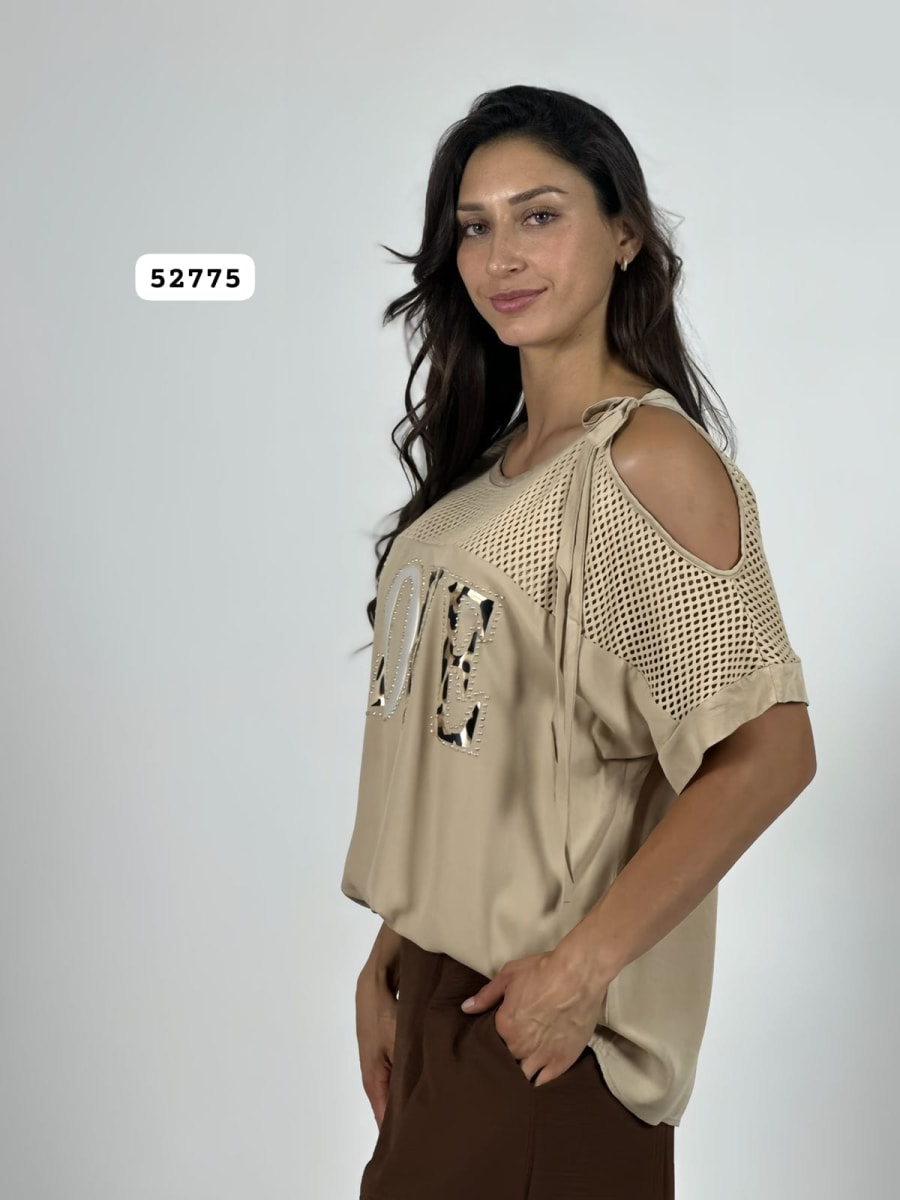 Polera Lino Hombros Tejidos LOVE Print A3-7012