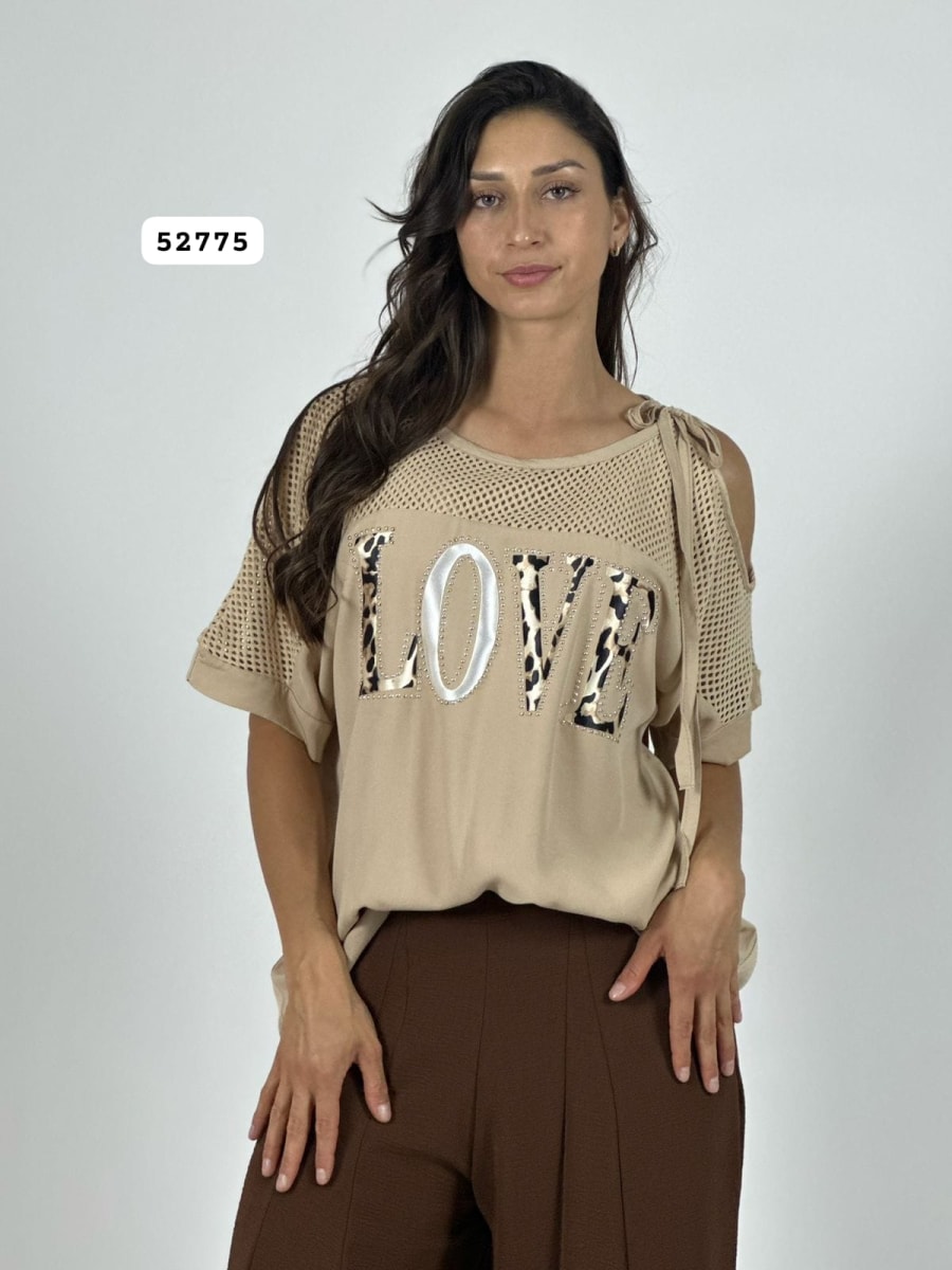 Polera Lino Hombros Tejidos LOVE Print A3-7011