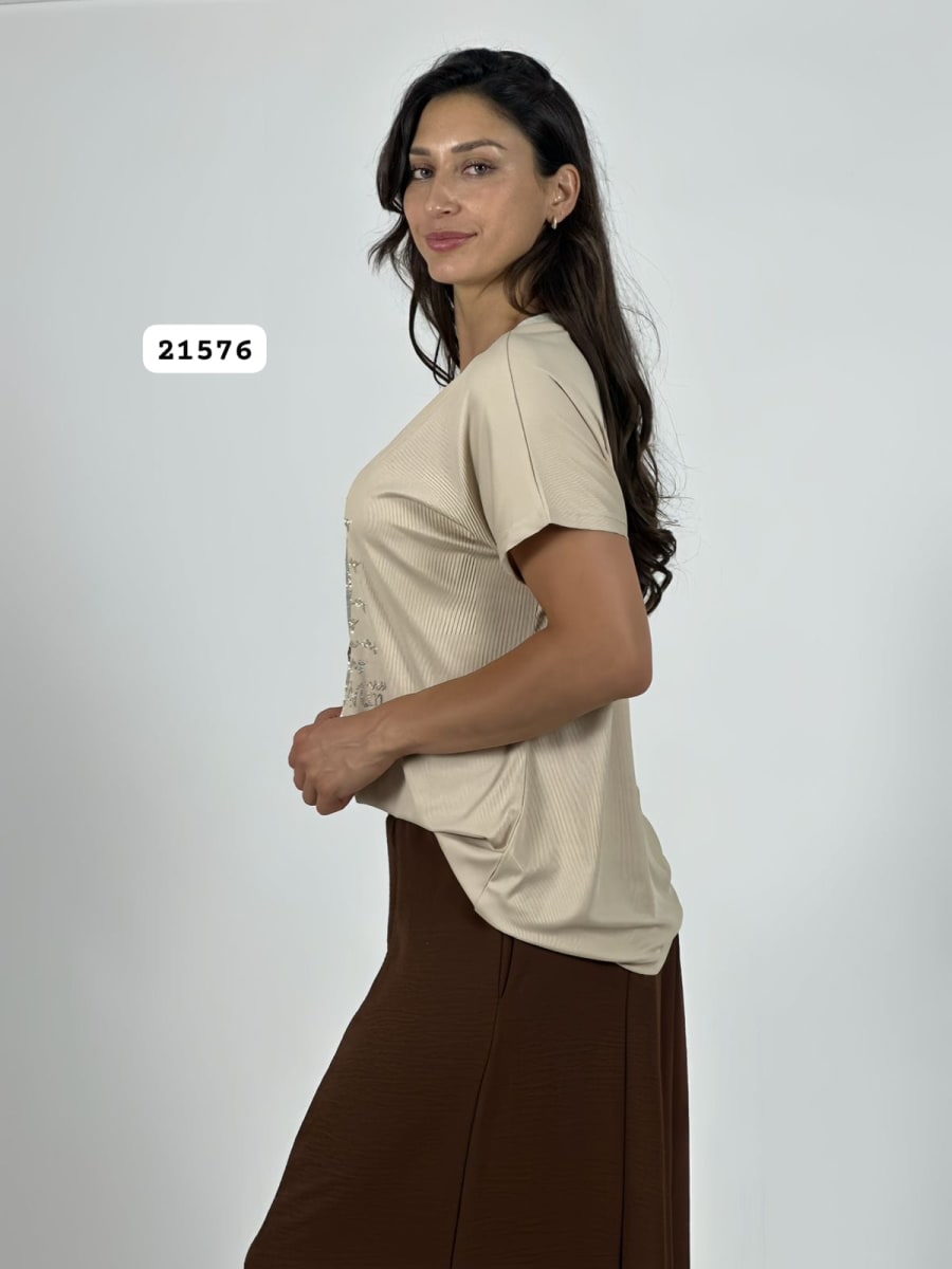 Polera Algodon Corazon Brillos/Print con Letras A1-499