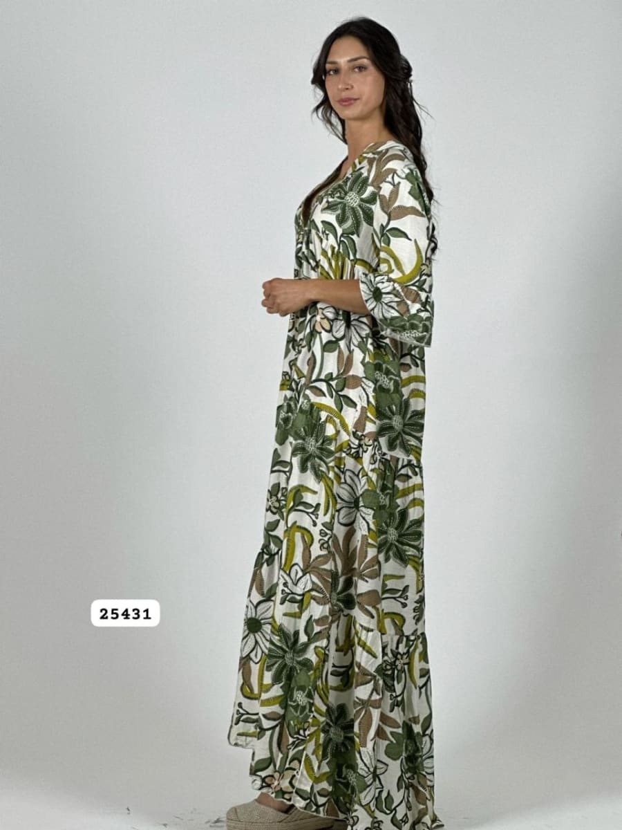 Vestido Viscosa Italiana Floreado Cuello V A2-613