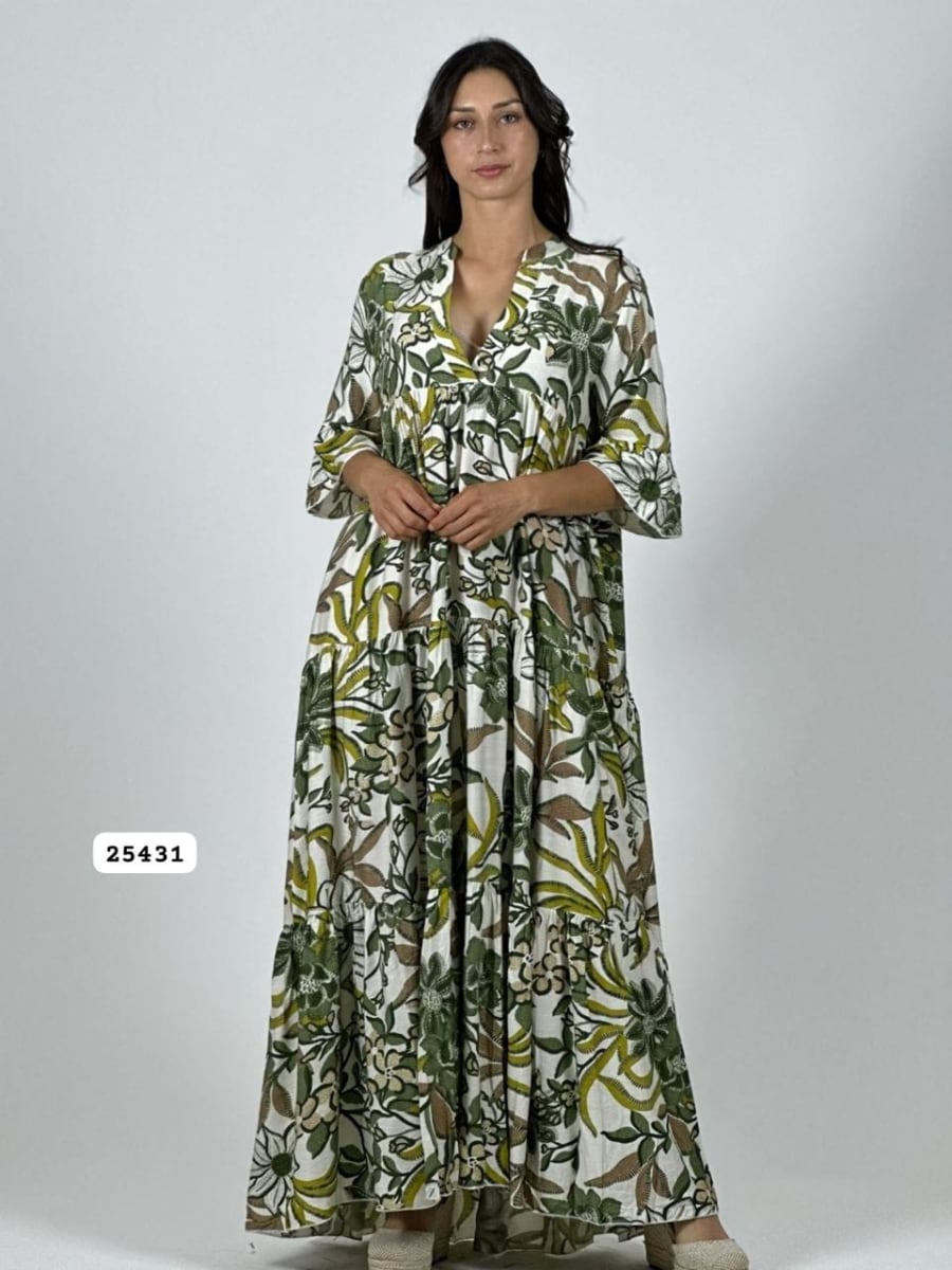 Vestido Viscosa Italiana Floreado Cuello V A2-611