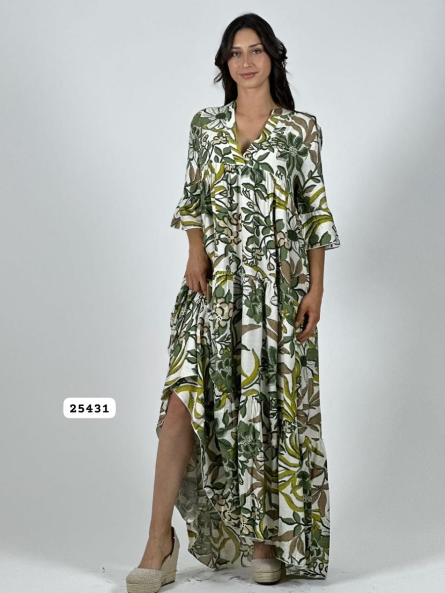 Vestido Viscosa Italiana Floreado Cuello V A2-612