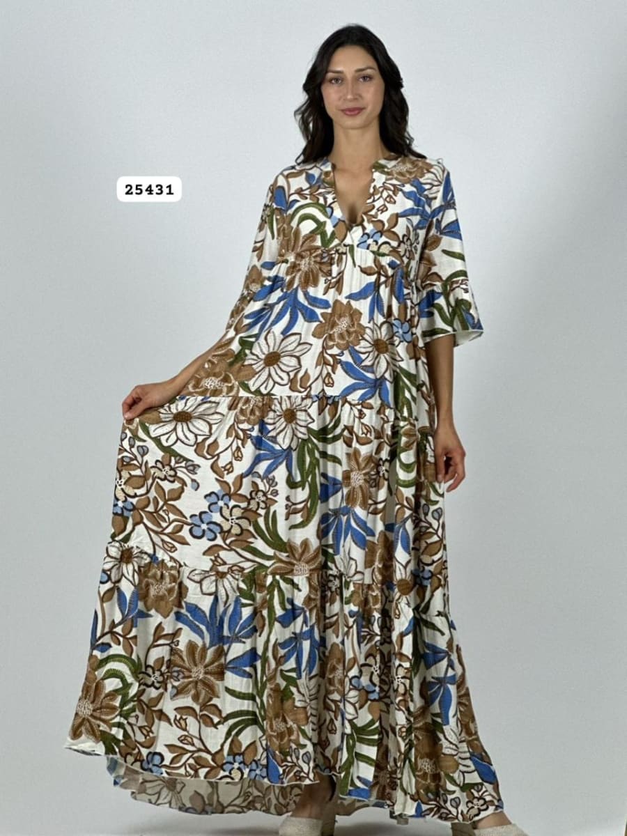 Vestido Viscosa Italiana Floreado Cuello V A2-615