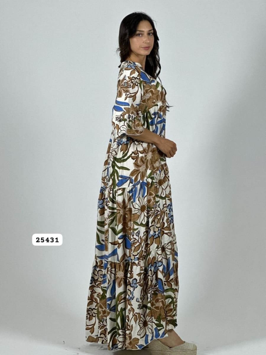 Vestido Viscosa Italiana Floreado Cuello V A2-616