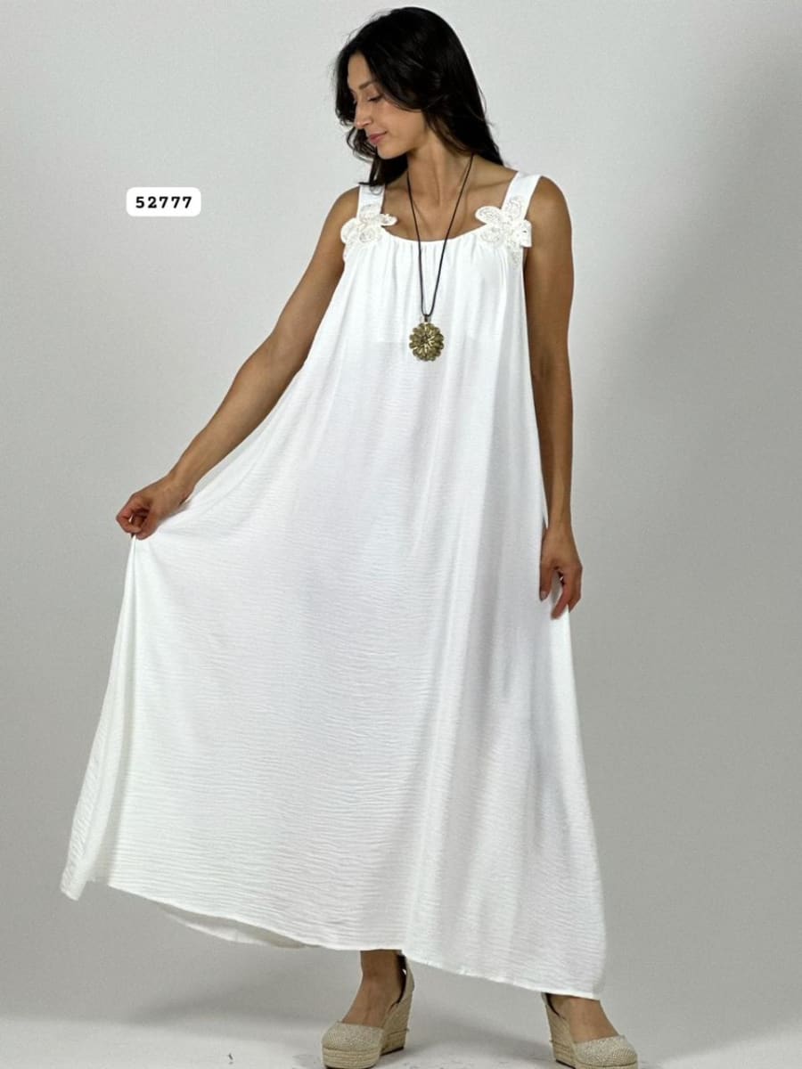 Vestido Crepe Tirantes Flores Brillantes A1-432