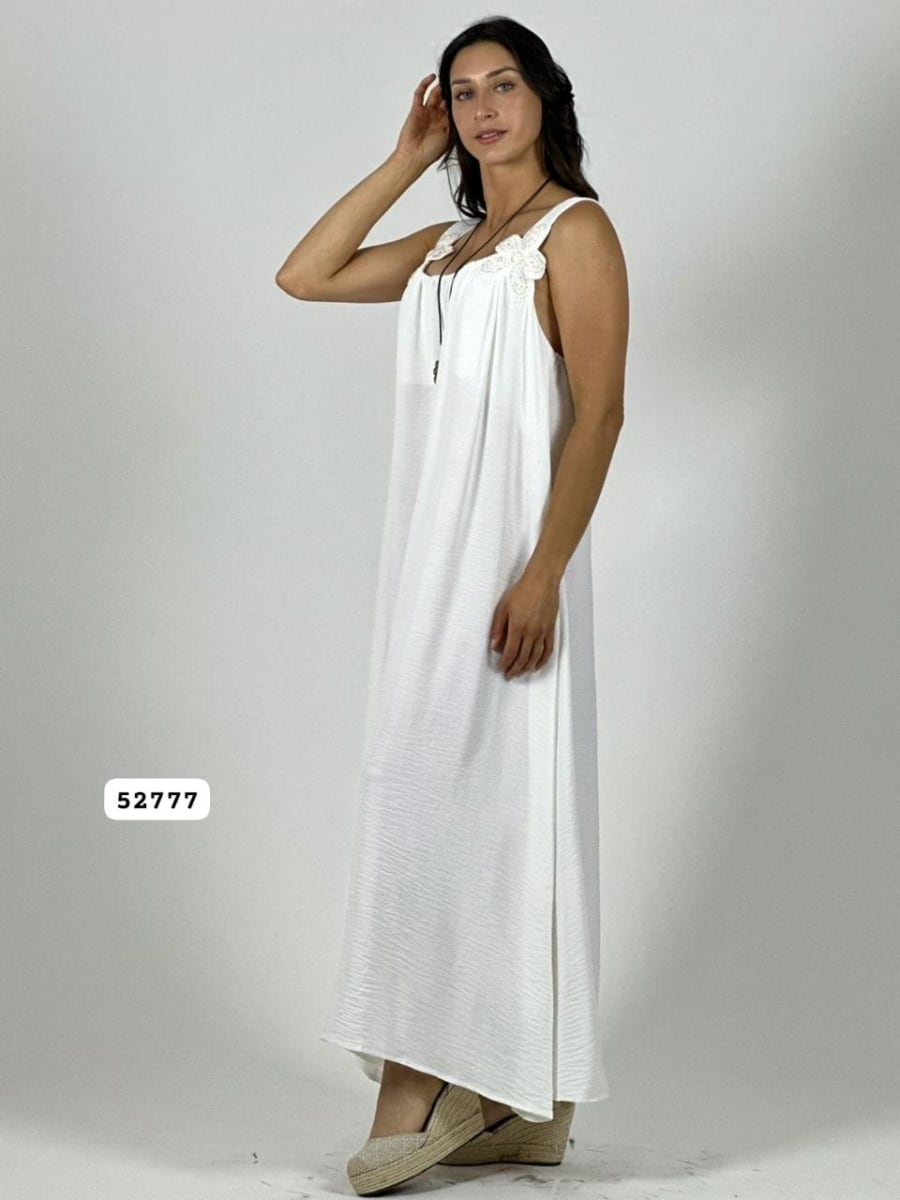 Vestido Crepe Tirantes Flores Brillantes A1-433