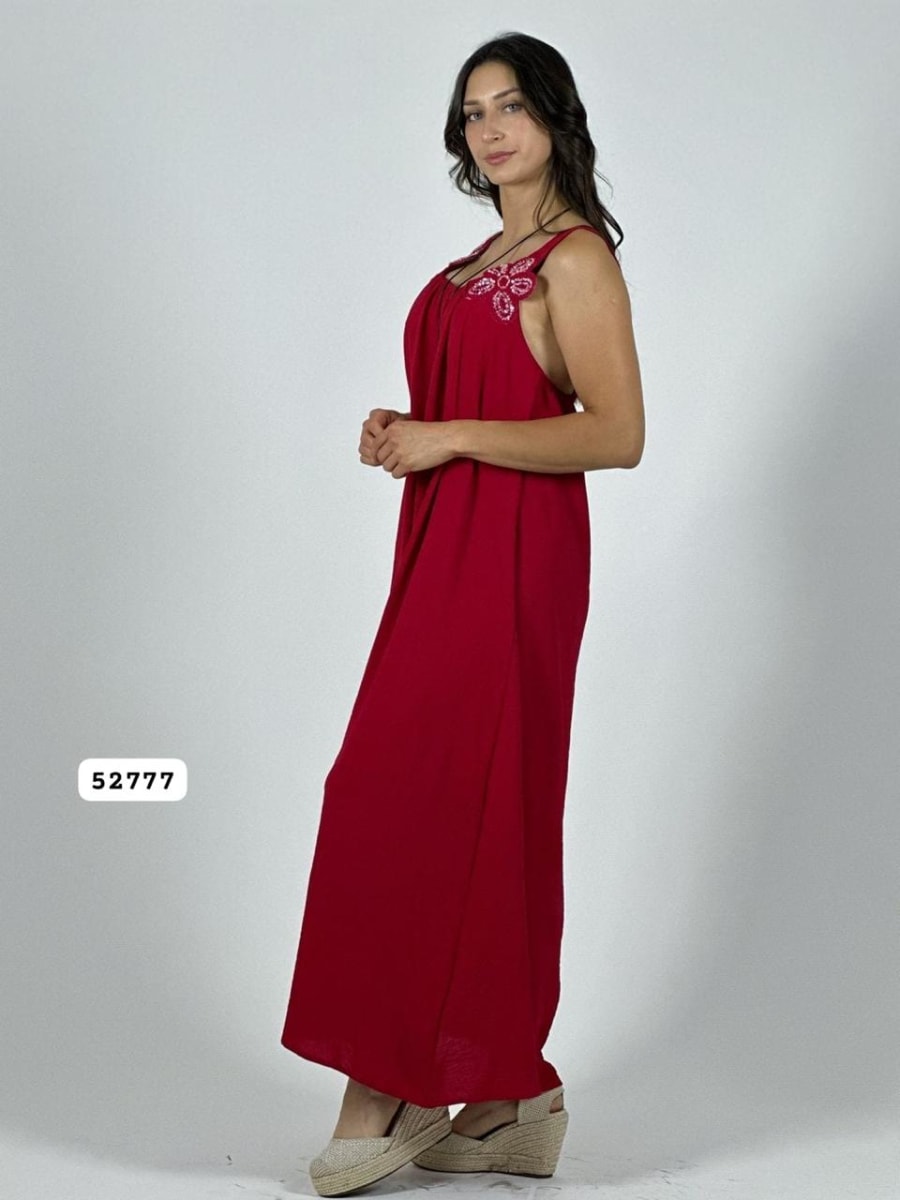 Vestido Crepe Tirantes Flores Brillantes A1-4310