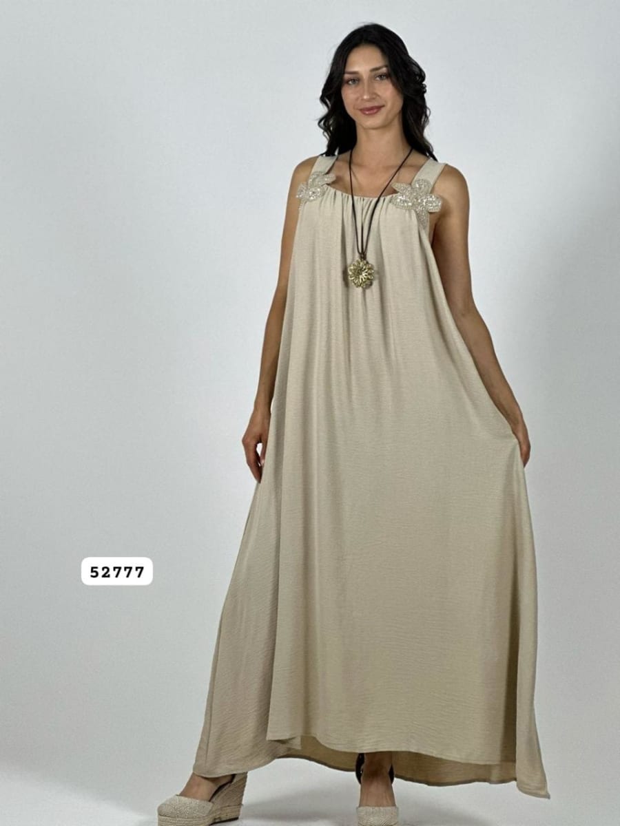 Vestido Crepe Tirantes Flores Brillantes A1-436