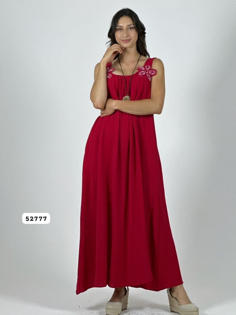 Vestido Crepe Tirantes Flores Brillantes A1-439