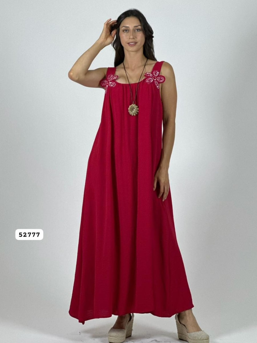 Vestido Crepe Tirantes Flores Brillantes A1-438