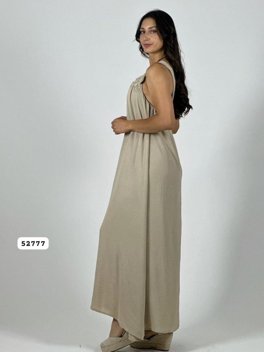 Vestido Crepe Tirantes Flores Brillantes A1-437