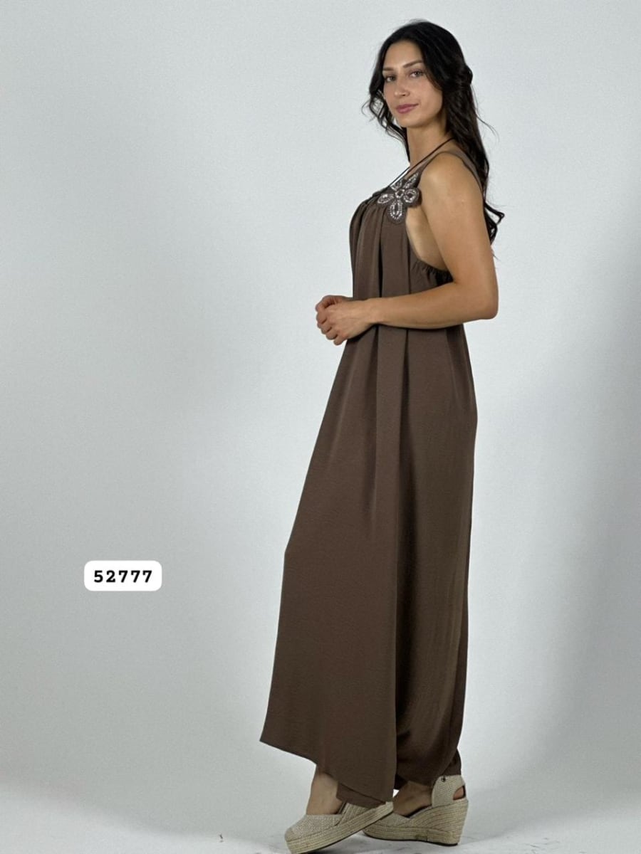 Vestido Crepe Tirantes Flores Brillantes A1-4313