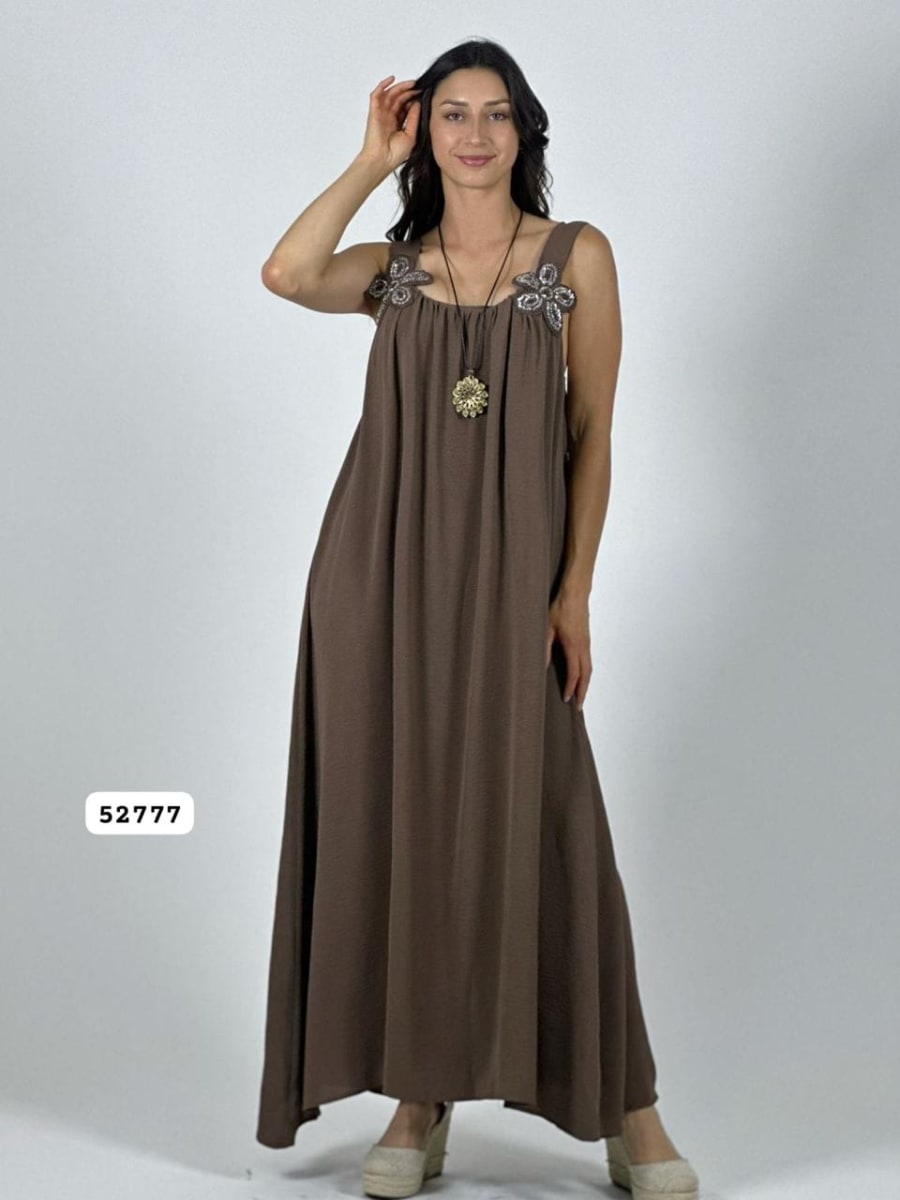 Vestido Crepe Tirantes Flores Brillantes A1-4311