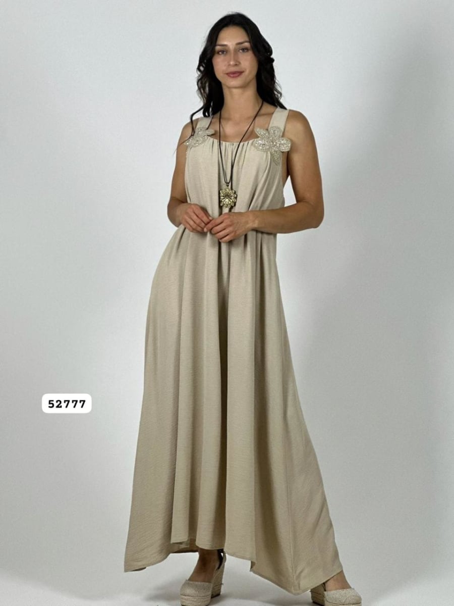 Vestido Crepe Tirantes Flores Brillantes A1-435