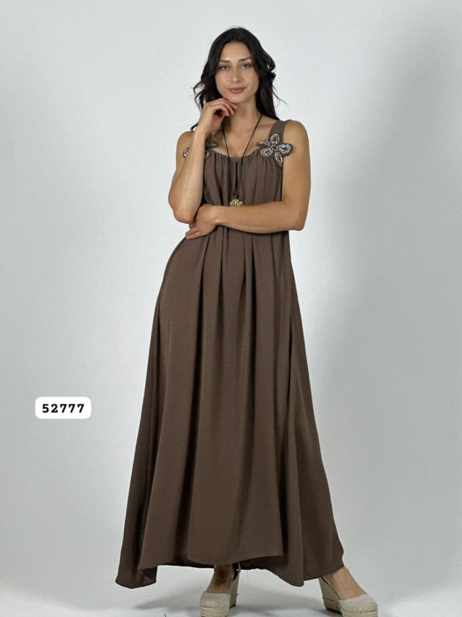 Vestido Crepe Tirantes Flores Brillantes A1-4312