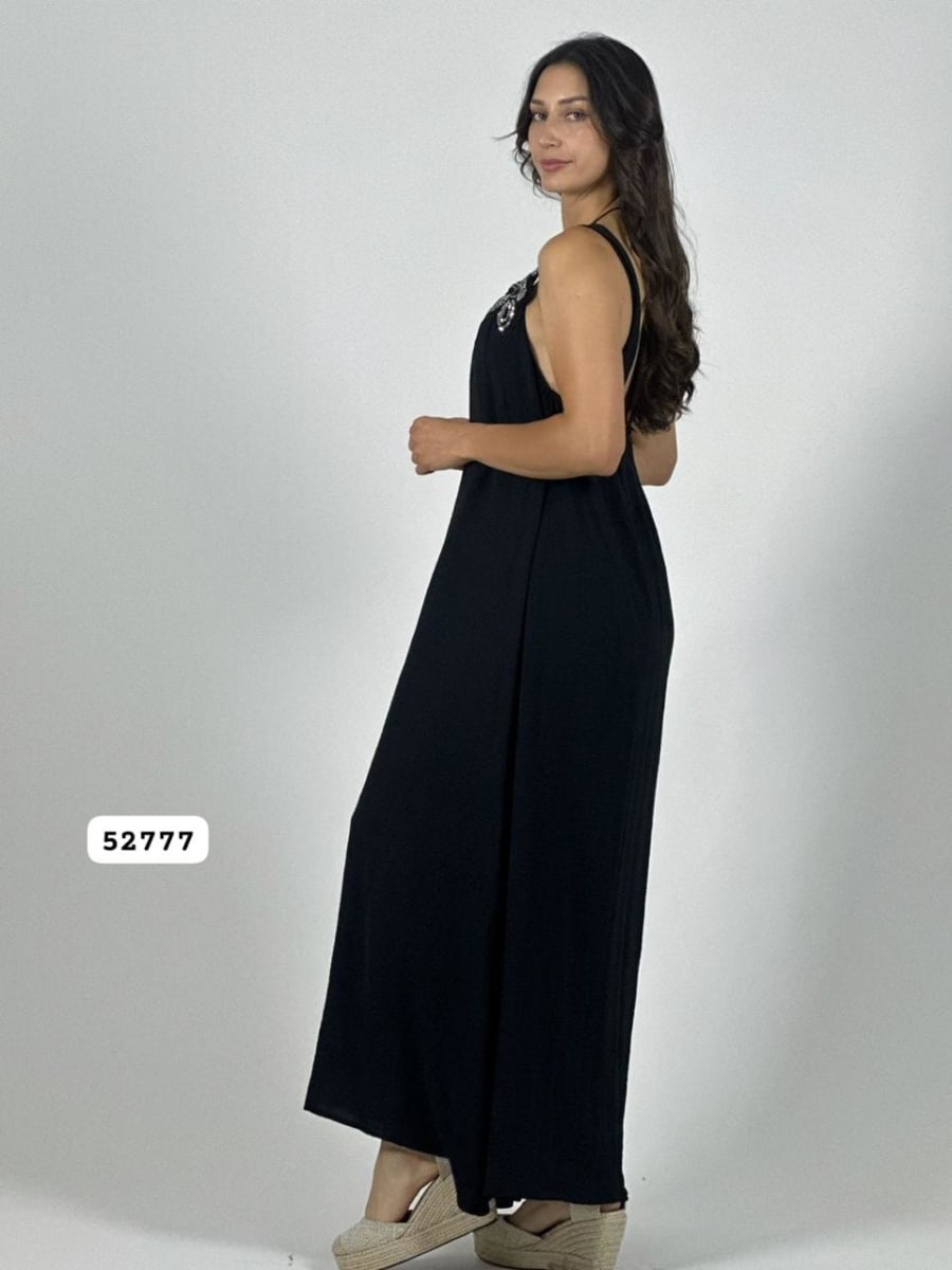 Vestido Crepe Tirantes Flores Brillantes A1-4316