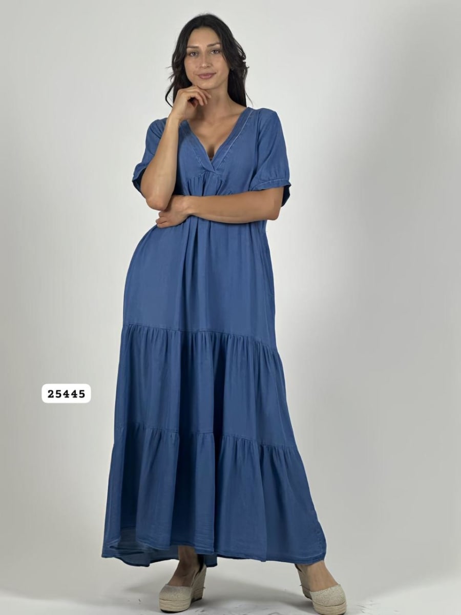 Vestido Mezclilla Seccionado Cuello V A1-156