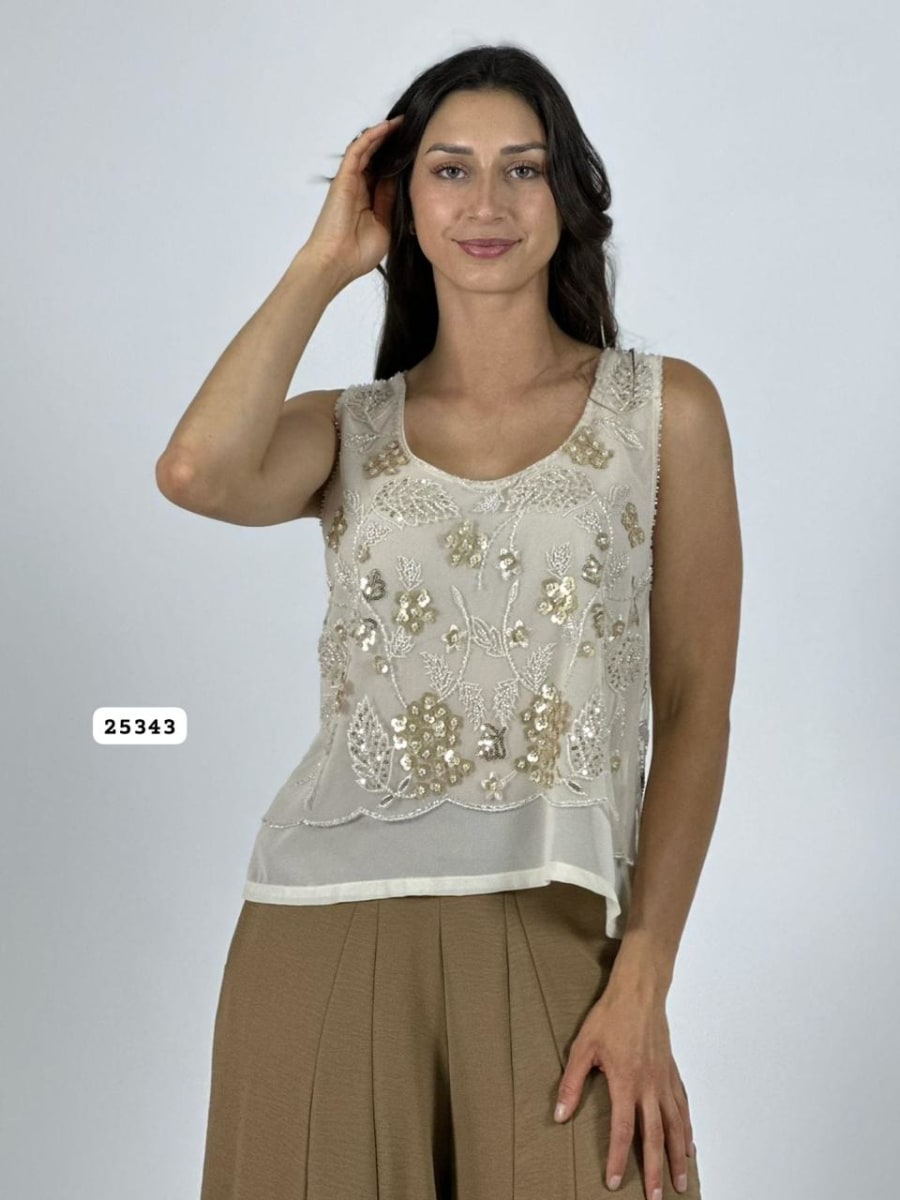 Polera Lencera Diseño Bordado con Lentejuelas A1-432