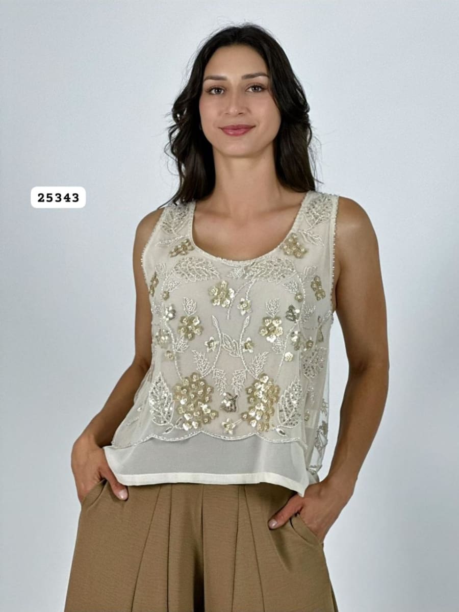 Polera Lencera Diseño Bordado con Lentejuelas A1-431