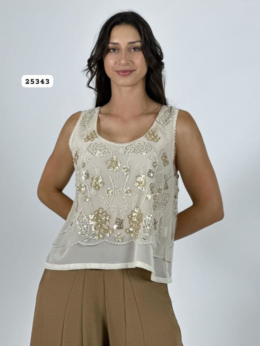 Polera Lencera Diseño Bordado con Lentejuelas A1-433