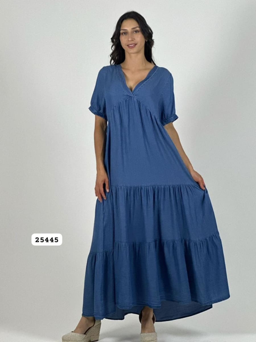 Vestido Mezclilla Seccionado Cuello V A1-155