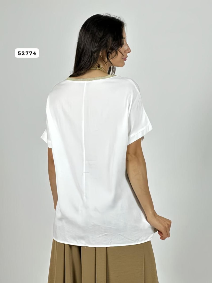 Polera Lino Flor Tejida Lineas Doradas A4-916