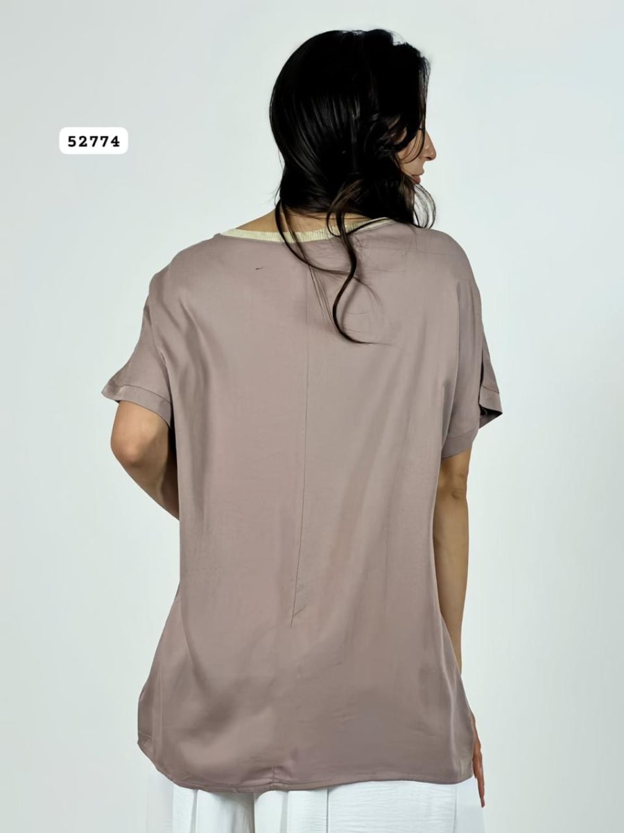 Polera Lino Flor Tejida Lineas Doradas A4-9116