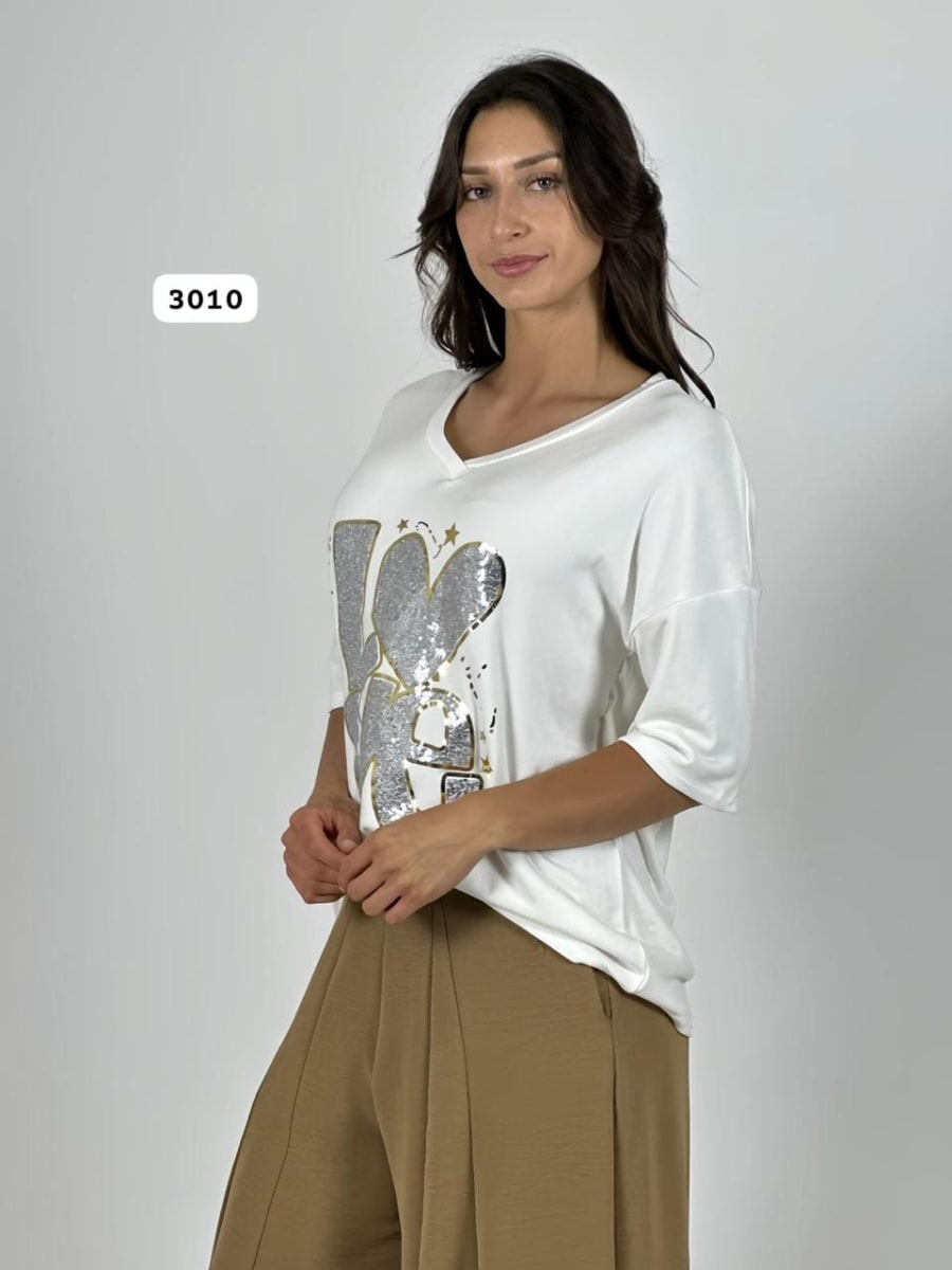 Polera Algodon LOVE Lentejuelas y Estrellas A4-892