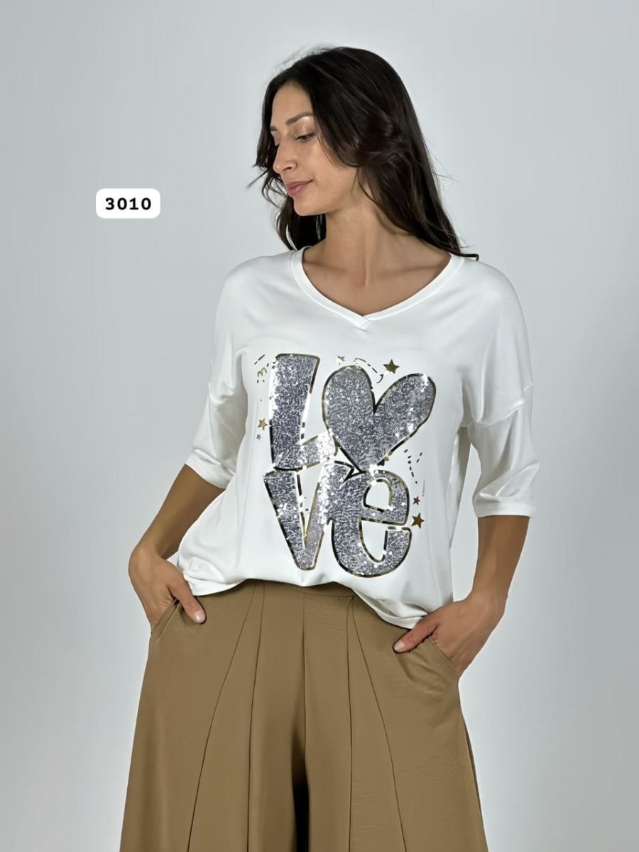 Polera Algodon LOVE Lentejuelas y Estrellas A4-893