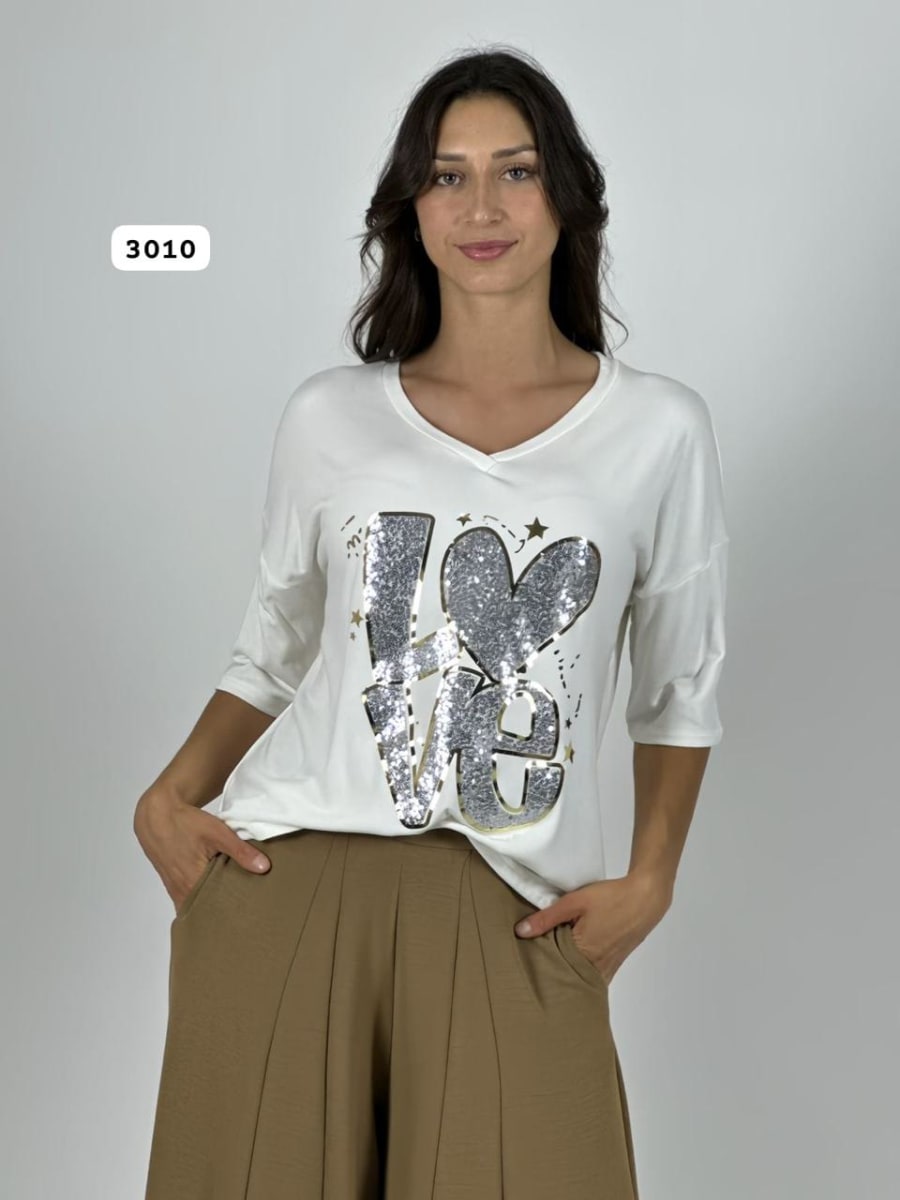 Polera Algodon LOVE Lentejuelas y Estrellas A4-891