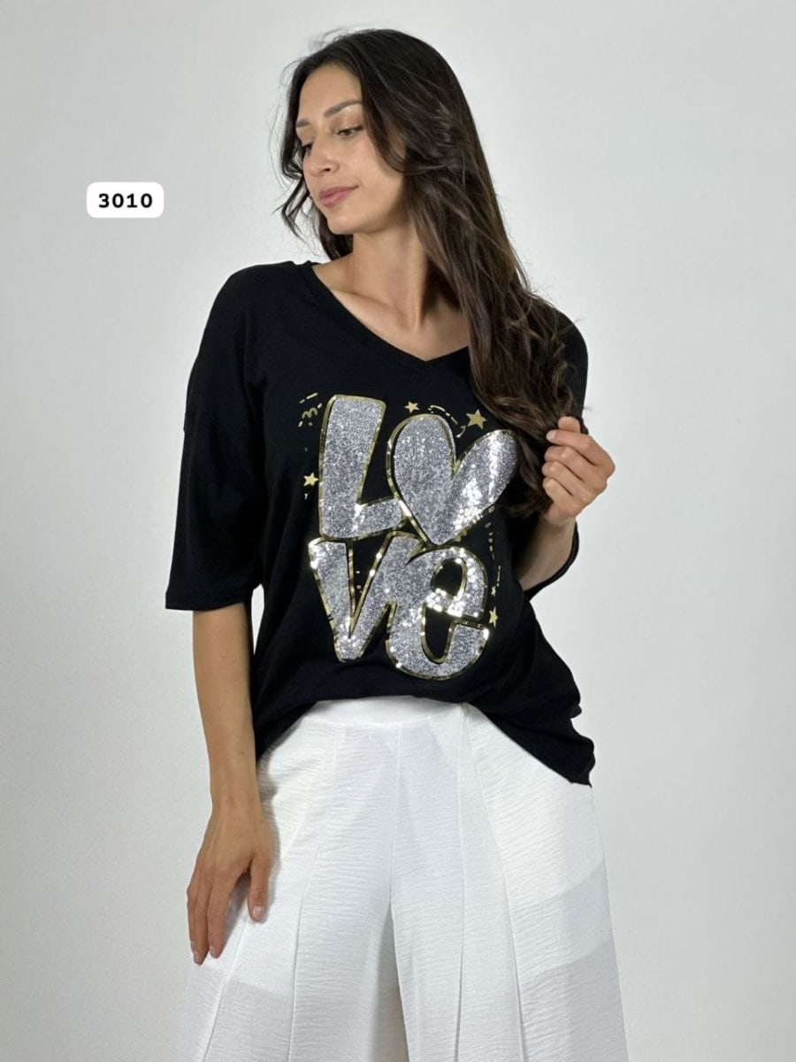 Polera Algodon LOVE Lentejuelas y Estrellas A4-895