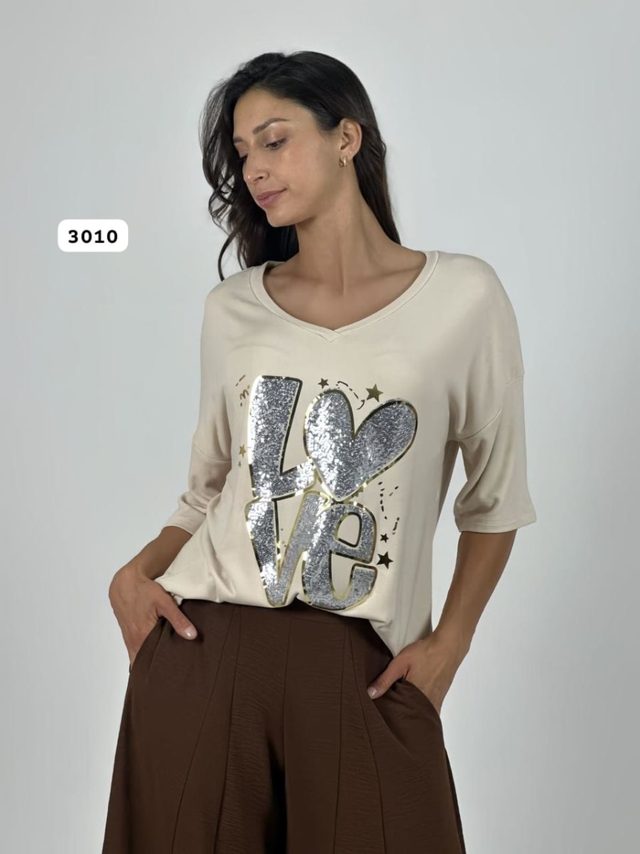 Polera Algodon LOVE Lentejuelas y Estrellas A4-898