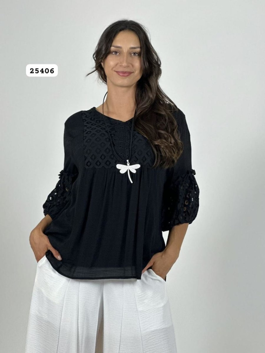 Blusa Mangas y Torso Encaje A2-604