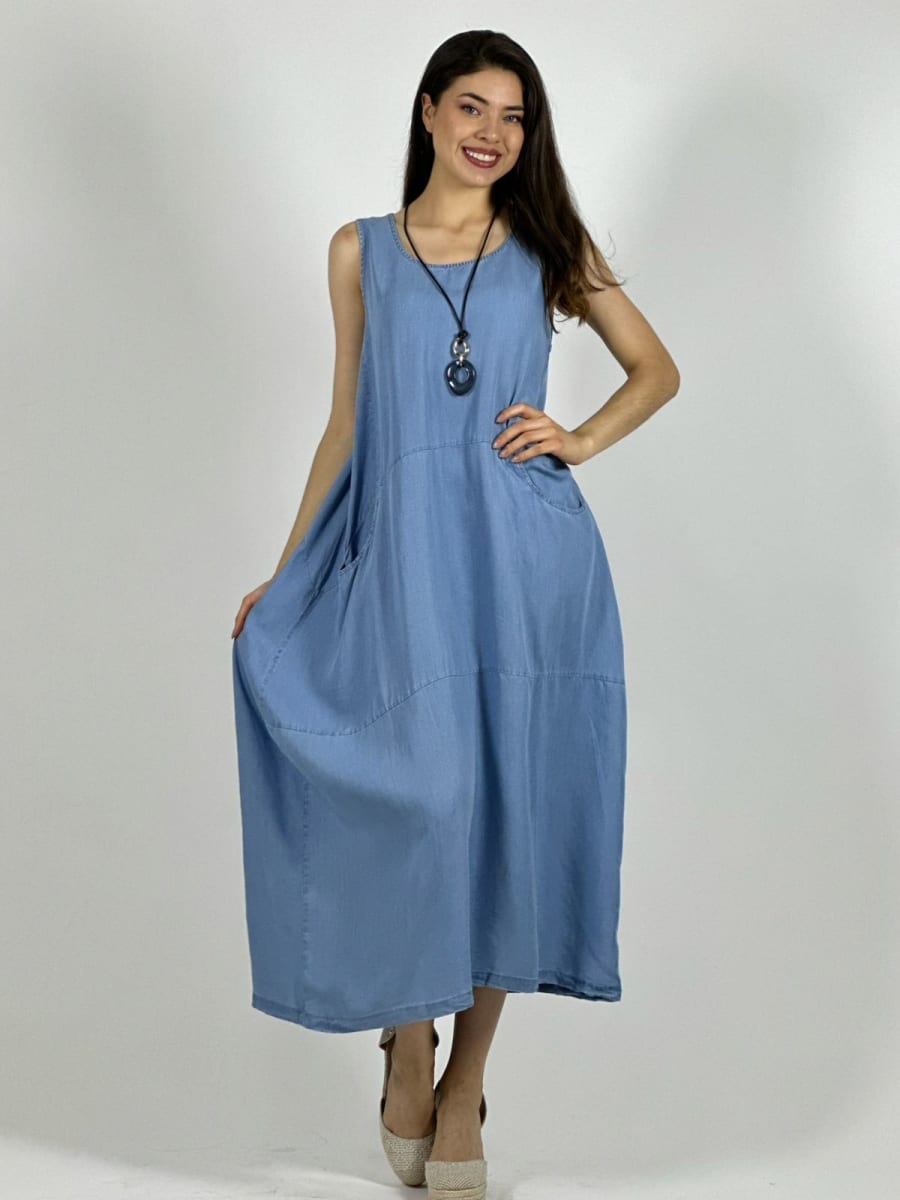 Vestido Mezclilla Delgada Con Bolsillos A1-181