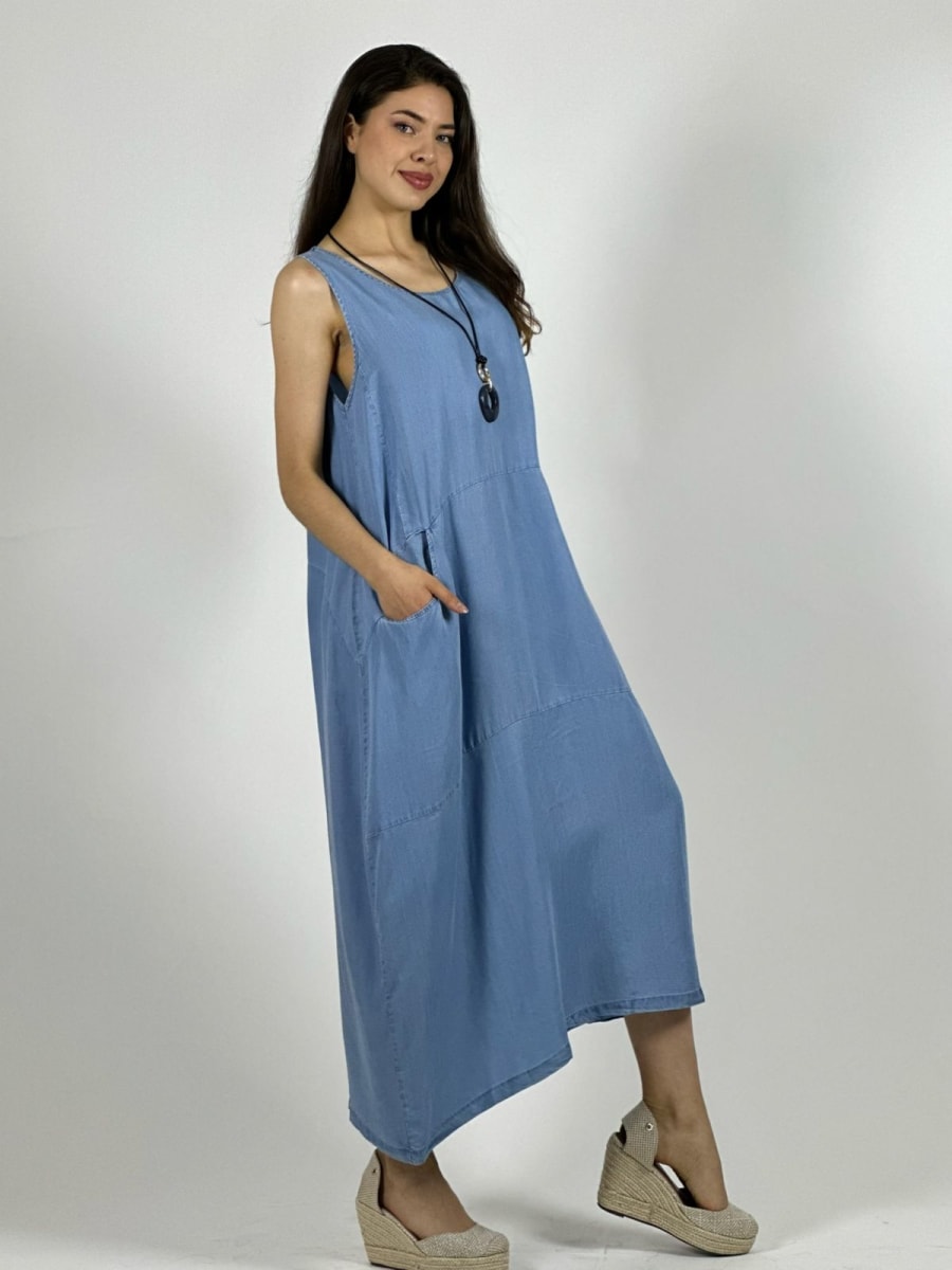 Vestido Mezclilla Delgada Con Bolsillos A1-182