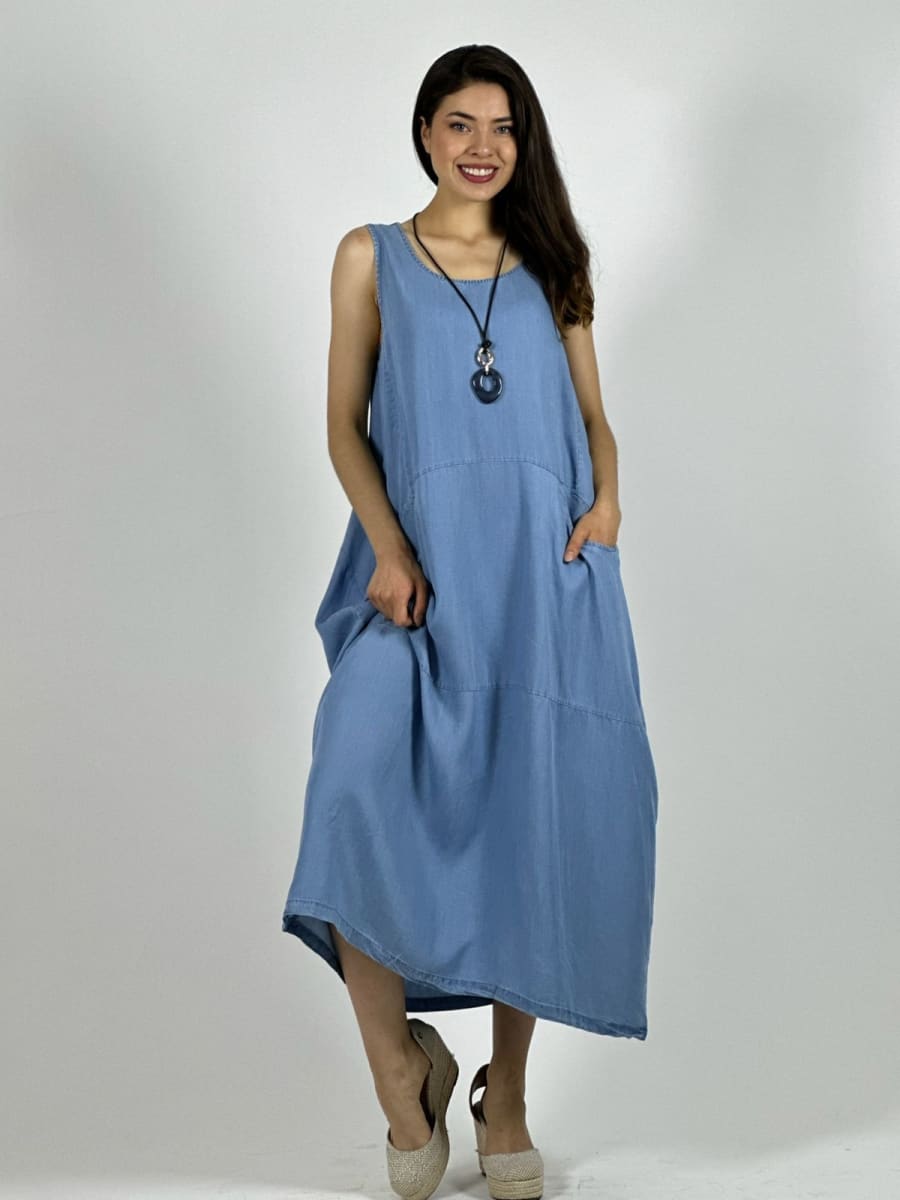 Vestido Mezclilla Delgada Con Bolsillos A1-183