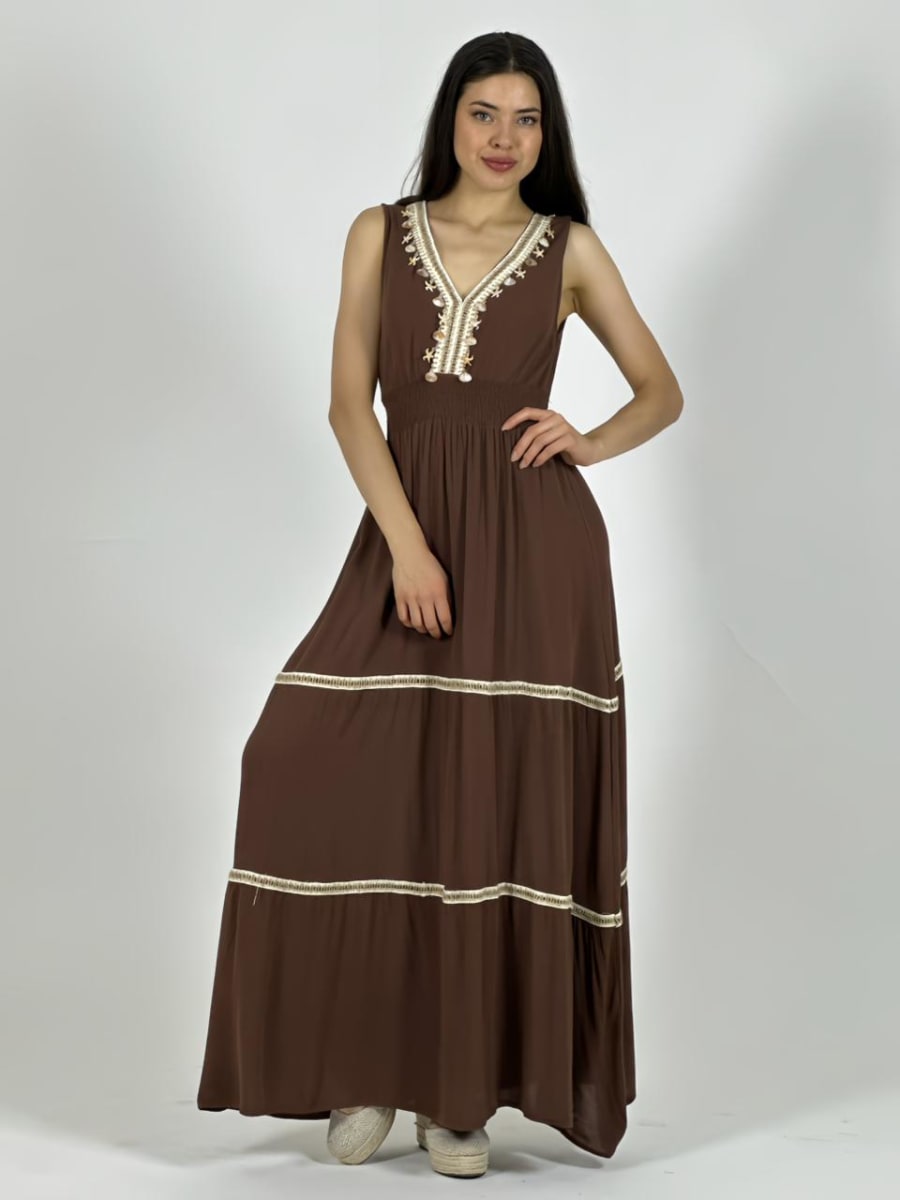 Vestido Bambula Boho Estrellas y Conchas A1-369