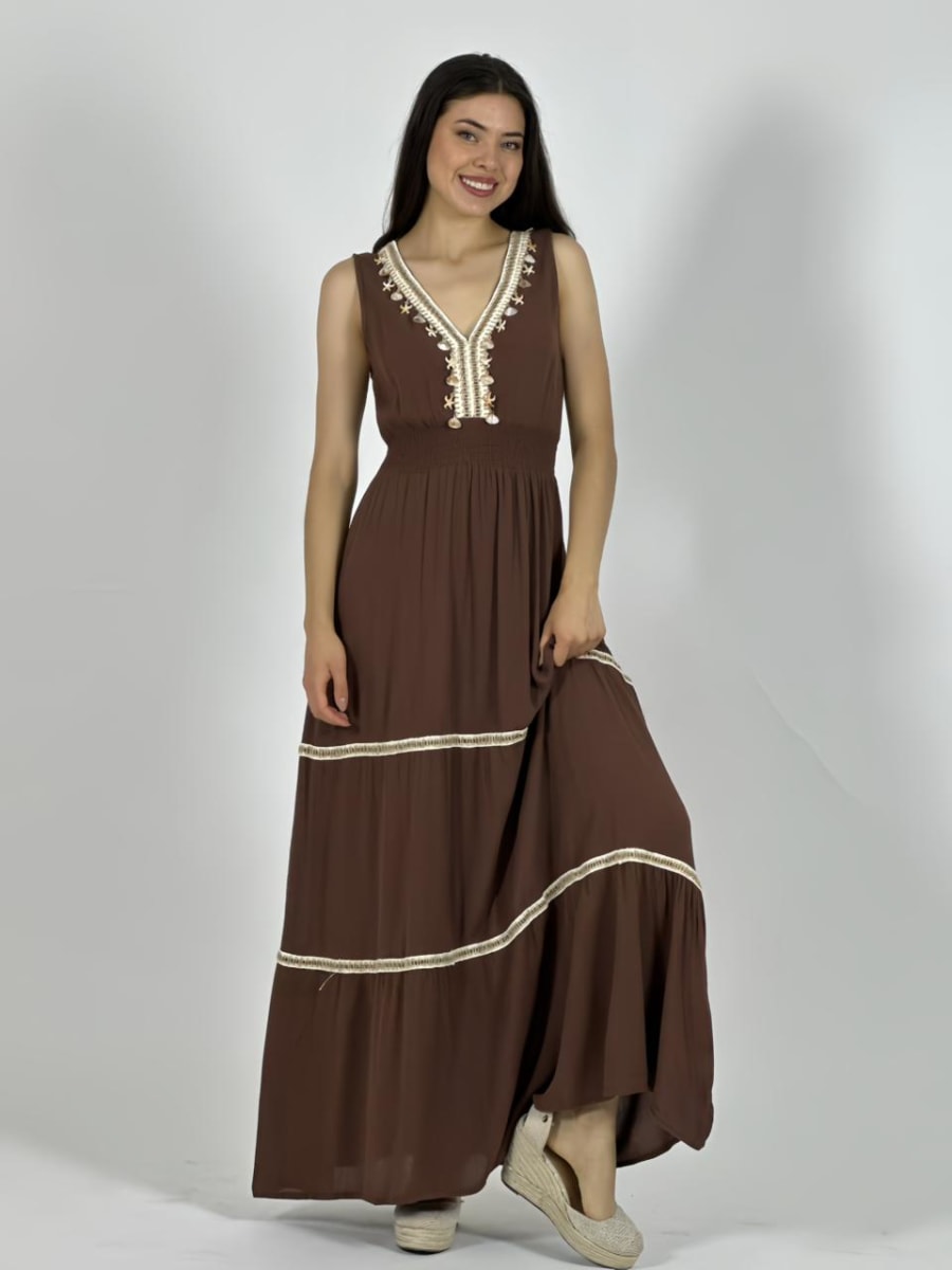 Vestido Bambula Boho Estrellas y Conchas A1-3610