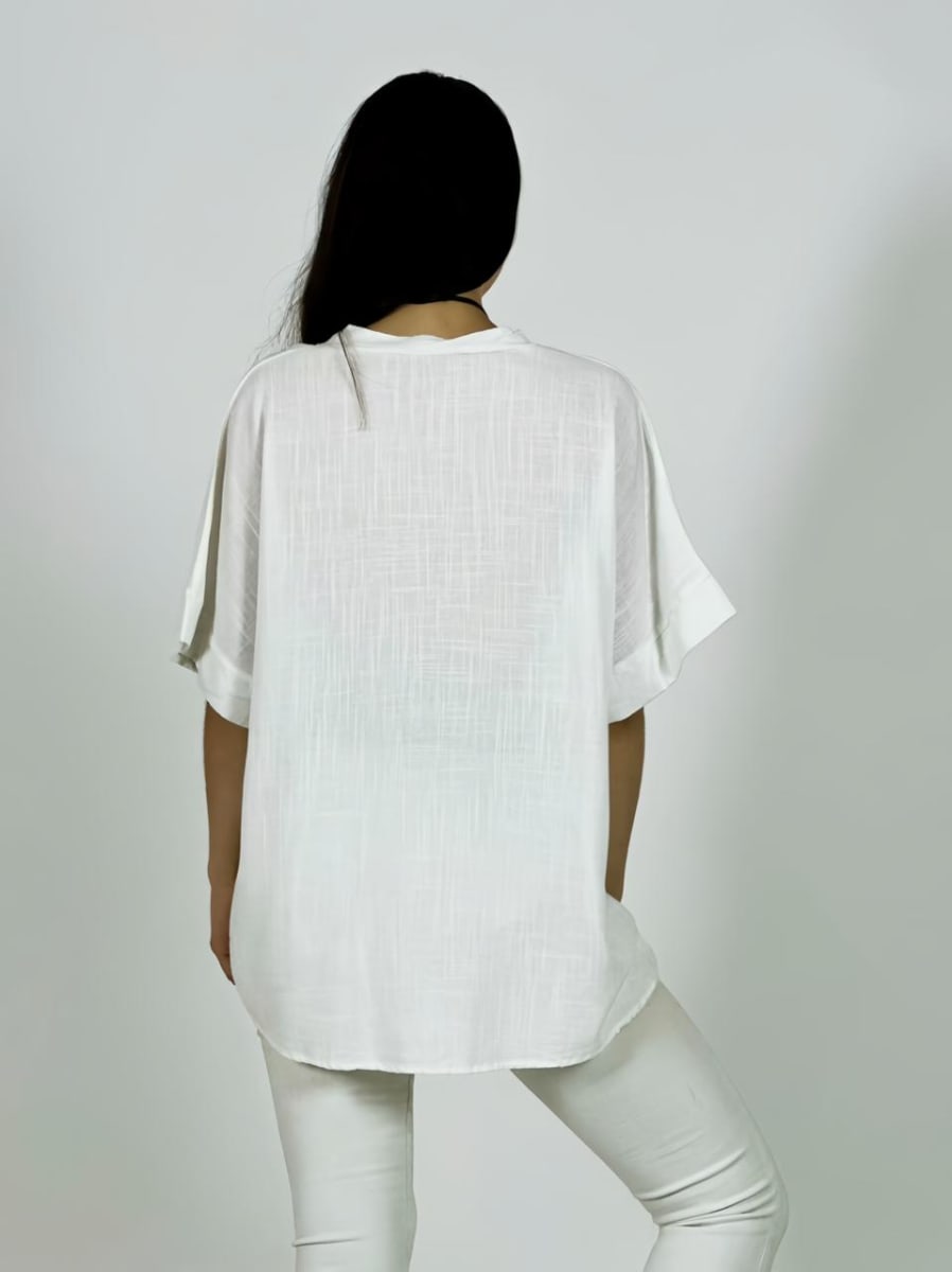 Polera Lino Flores Broderi con Brillos A1-36