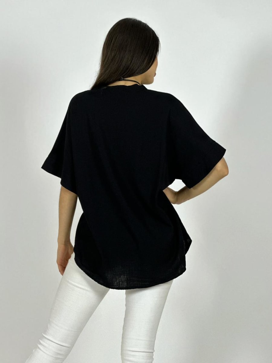 Polera Lino Flores Broderi con Brillos A1-33