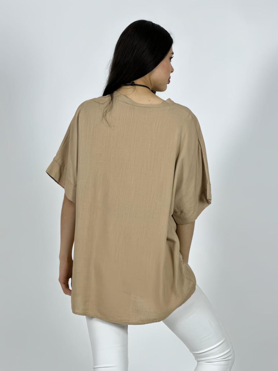 Polera Lino Flores Broderi con Brillos A1-39