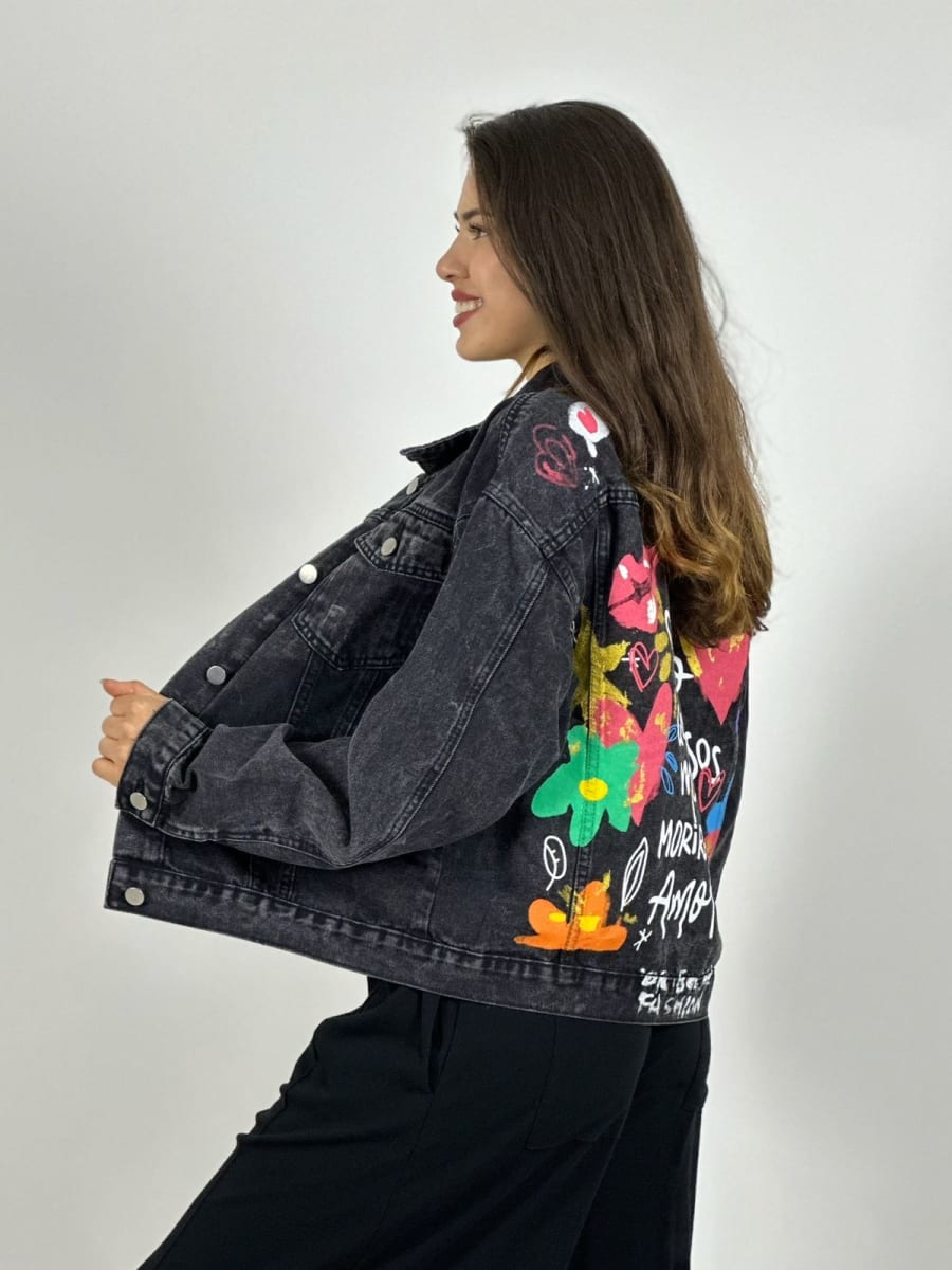 Chaqueta Mezclilla Dorso Estampado con Letras A1-25